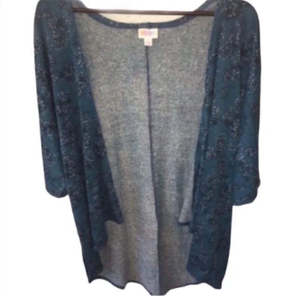 Lularoe Teal Printed Open Sweater Kimono Shrug